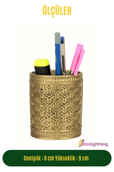 StarLightning Kalemlik Altın Eskitme Renk Masa Kalemliği Organizer Kalemlik Model 4 - Resim 3