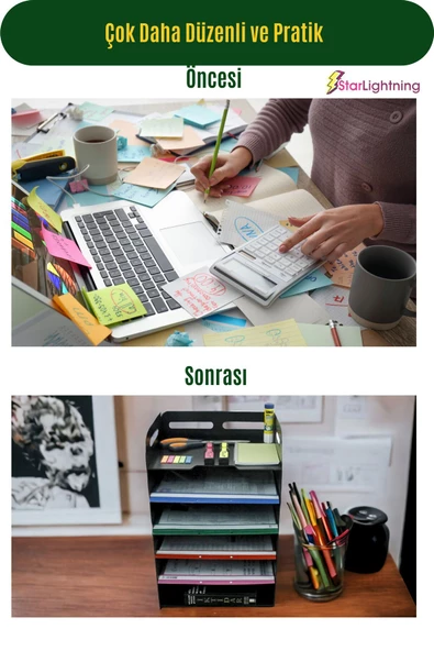StarLightning Masa Düzenleyici Organizer Evrak Rafı Masaüstü Organizer Siyah Renk Model 5 - 7