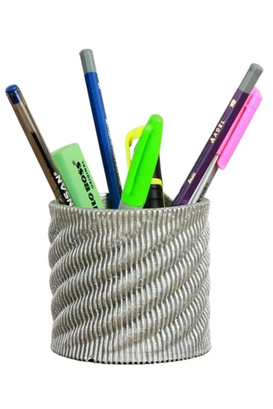 Evene Kalemlik Gümüş Renk Masa Kalemliği Organizer Kalemlik Dönen Çizgili Model ürün görseli 1