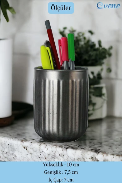 Evene Kalemlik Masa Kalemliği Organizer Kalemlik Gümüş Eskitme Renk Model 11 - Resim 2