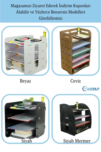 Evene Dosya Düzenleyici Masa Üstü Organizer Ahşap Evrak Rafı Beyaz Renk Model 6 - 7