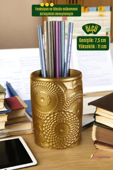 StarLightning Kalemlik Masa Kalemliği Organizer Kalemlik Altın Renk Model 12 - 2