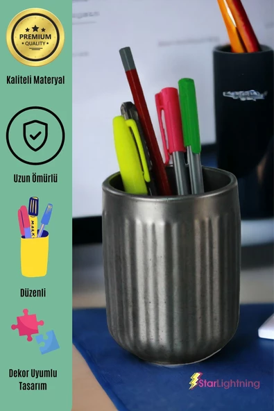 StarLightning Kalemlik Masa Kalemliği Organizer Kalemlik Gümüş Eskitme Renk Model 11 - 4
