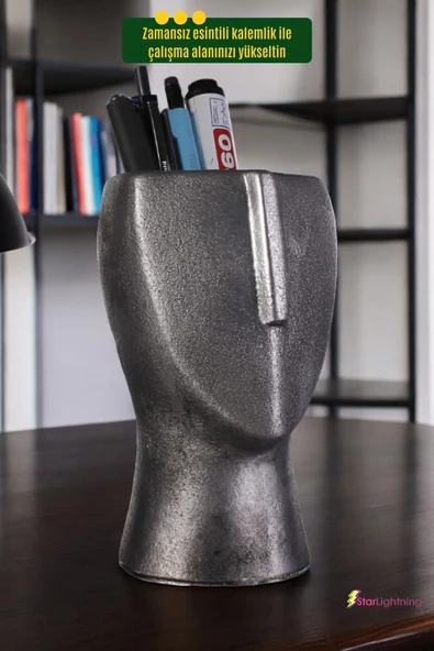 StarLightning Kalemlik Masa Kalemliği Organizer Kalemlik Gümüş Eskitme Renk Model 23 - Resim 2