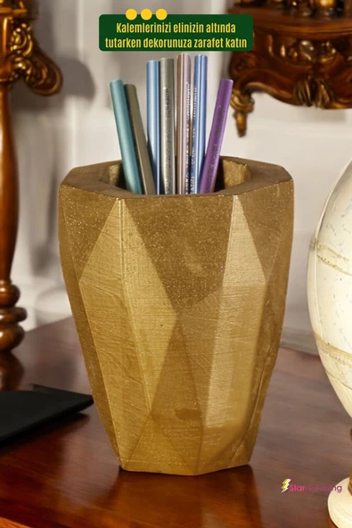 StarLightning Kalemlik Masa Kalemliği Organizer Kalemlik Altın Renk Model 19 - Resim 4
