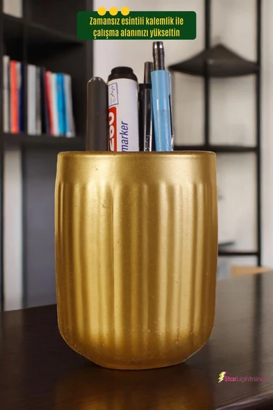 StarLightning Kalemlik Masa Kalemliği Organizer Kalemlik Altın Renk Model 11 - Resim 2