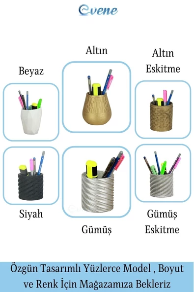 Evene Kalemlik Altın Eskitme Renk Masa Kalemliği Organizer Kalemlik Dönen Çizgili Model - Resim 6
