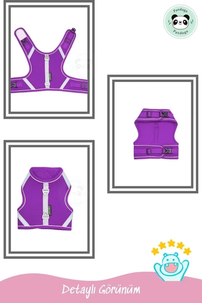 Pandogo Kedi Tasması Göğüs Gezdirme Tasması Uzun Sevk Kayışlı Mor M Beden - Resim 3