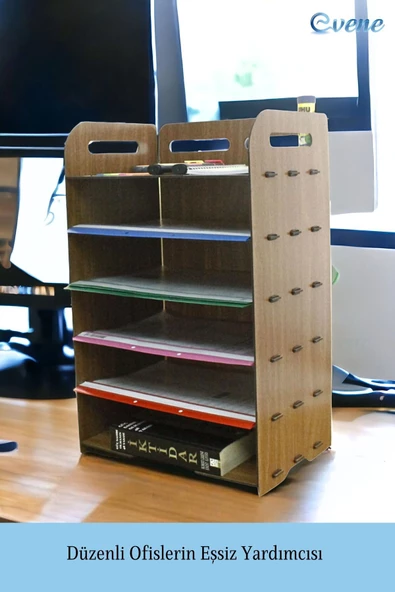 Evene Dosya Düzenleyici Masa Üstü Organizer Ahşap Evrak Rafı Ceviz Renk Model 5 - 2