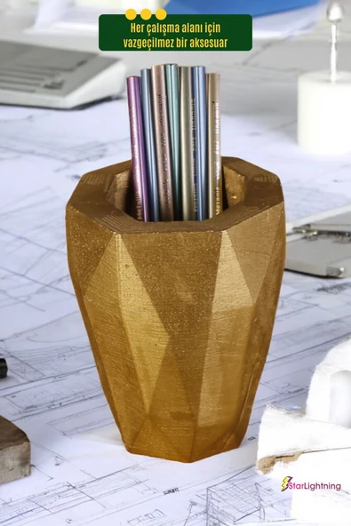 StarLightning Kalemlik Masa Kalemliği Organizer Kalemlik Altın Renk Model 19 - Resim 5