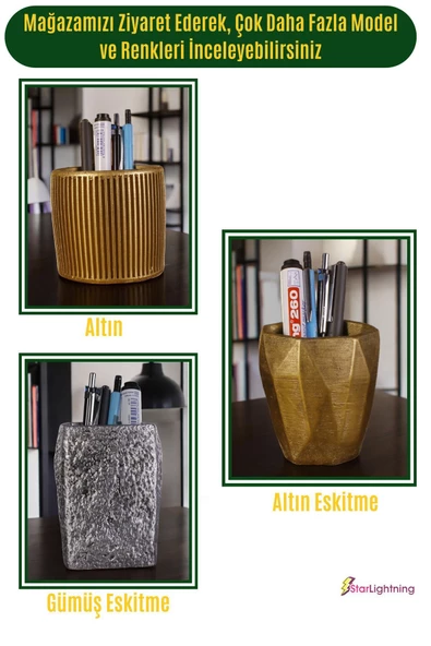 StarLightning Kalemlik Masa Kalemliği Organizer Kalemlik Gümüş Eskitme Renk Model 3 - 6