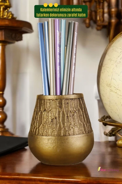 StarLightning Kalemlik Masa Kalemliği Organizer Kalemlik Altın Eskitme Renk Model 3 - Resim 3