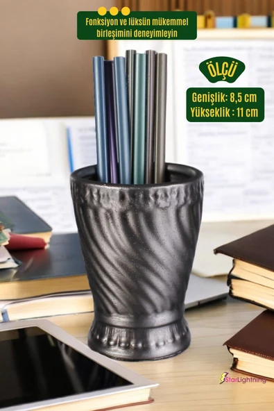 StarLightning Kalemlik Masa Kalemliği Organizer Kalemlik Gümüş Eskitme Renk Model 14 - 3