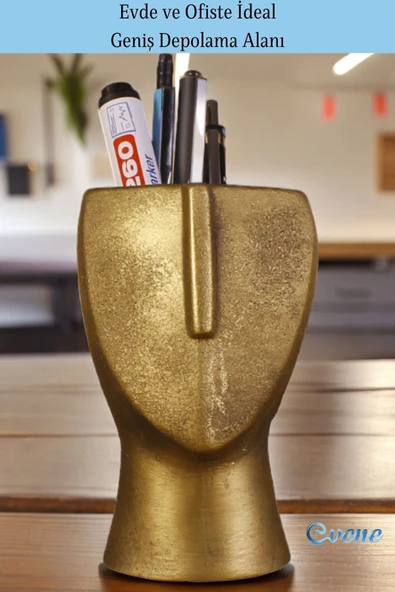 Evene Kalemlik Masa Kalemliği Organizer Kalemlik Altın Eskitme Renk Model 23 - Resim 3