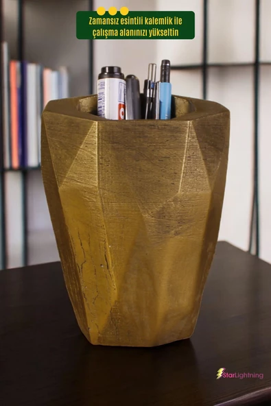 StarLightning Kalemlik Masa Kalemliği Organizer Kalemlik Altın Eskitme Renk Model 19 - Resim 2