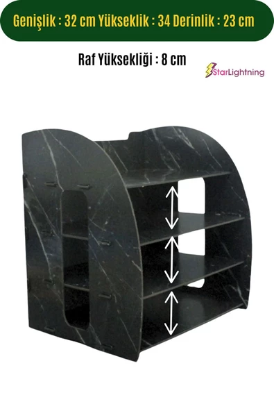 StarLightning Masa Düzenleyici Organizer Evrak Rafı Masaüstü Organizer Siyah Mermer Renk Model 6 - 2