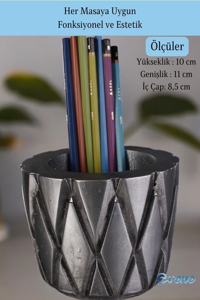 Evene Kalemlik Masa Kalemliği Organizer Kalemlik Gümüş Eskitme Renk Model 18 - Resim 2