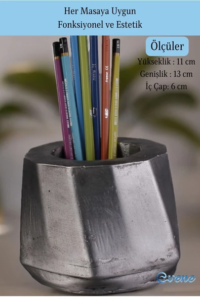 Evene Kalemlik Masa Kalemliği Organizer Kalemlik Gümüş Eskitme Renk Model 17 - Resim 2