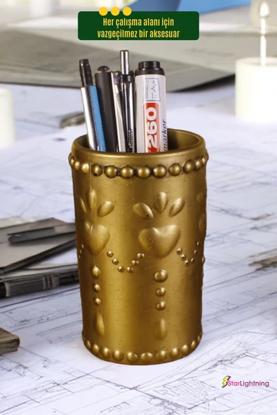 StarLightning Kalemlik Masa Kalemliği Organizer Kalemlik Altın Eskitme Renk Model 10 - Resim 5