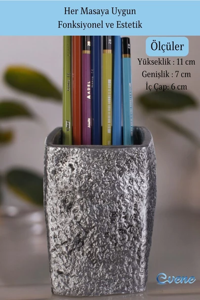 Evene Kalemlik Masa Kalemliği Organizer Kalemlik Gümüş Eskitme Renk Model 7 - Resim 2