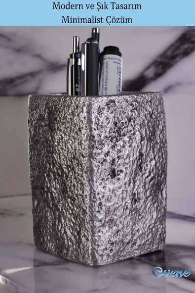 Evene Kalemlik Masa Kalemliği Organizer Kalemlik Gümüş Eskitme Renk Model 7 - Resim 4