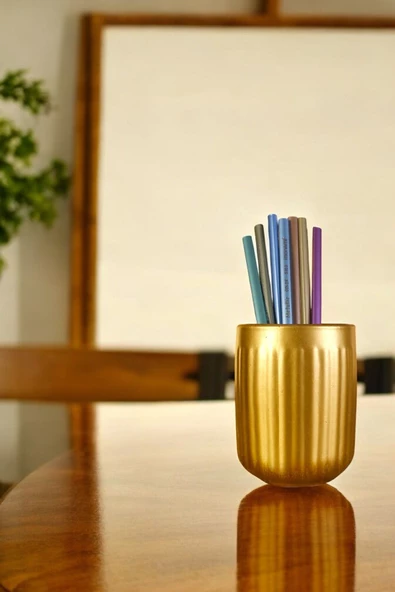 Evene Kalemlik Masa Kalemliği Organizer Kalemlik Altın Renk Model 11 ürün görseli 1