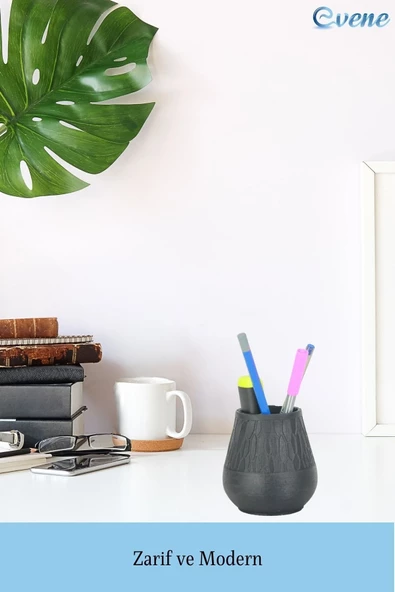 Evene Kalemlik Siyah Renk Masa Kalemliği Organizer Kalemlik Vazo Model - Resim 3