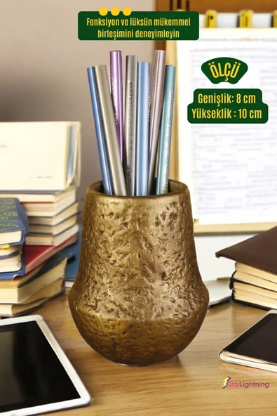 StarLightning Kalemlik Masa Kalemliği Organizer Kalemlik Altın Eskitme Renk Model 15 - Resim 3