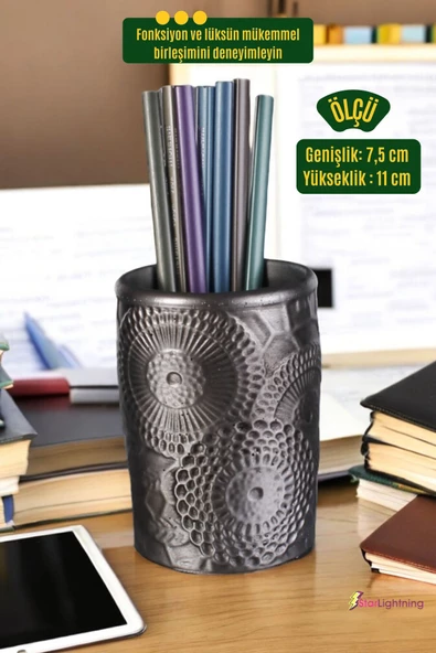 StarLightning Kalemlik Masa Kalemliği Organizer Kalemlik Gümüş Eskitme Renk Model 12 - Resim 3