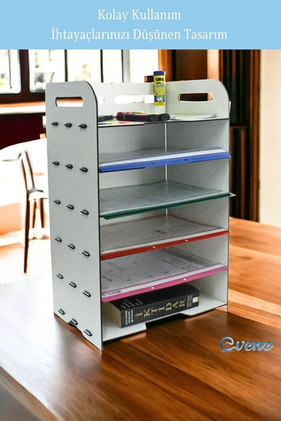 Evene Dosya Düzenleyici Masa Üstü Organizer Ahşap Evrak Rafı Beyaz Renk Model 5 - 6