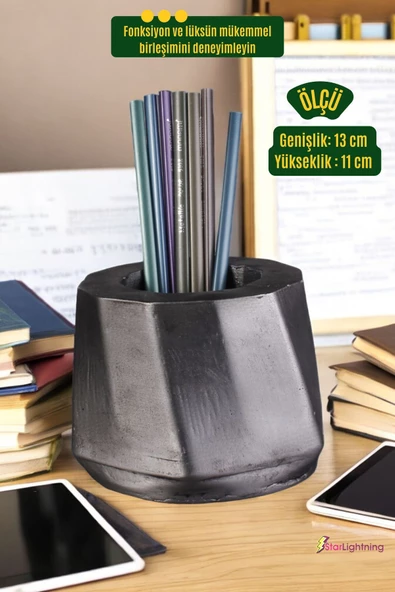 StarLightning Kalemlik Masa Kalemliği Organizer Kalemlik Gümüş Eskitme Renk Model 17 - Resim 3
