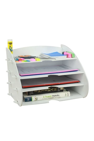 Evene Dosya Düzenleyici Masa Üstü Organizer Ahşap Evrak Raflı Model 3