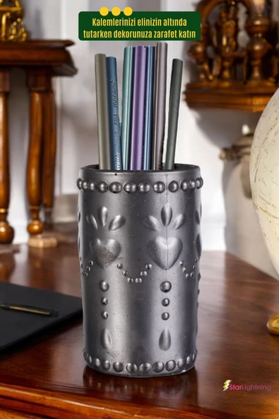 StarLightning Kalemlik Masa Kalemliği Organizer Kalemlik Gümüş Eskitme Renk Model 10 - Resim 4