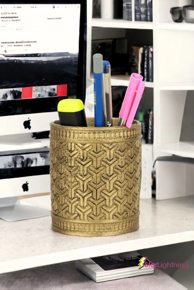 StarLightning Kalemlik Altın Eskitme Renk Masa Kalemliği Organizer Kalemlik Model 4 - Resim 2