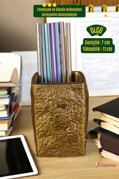 StarLightning Kalemlik Masa Kalemliği Organizer Kalemlik Altın Eskitme Renk Model 7 - Resim 3