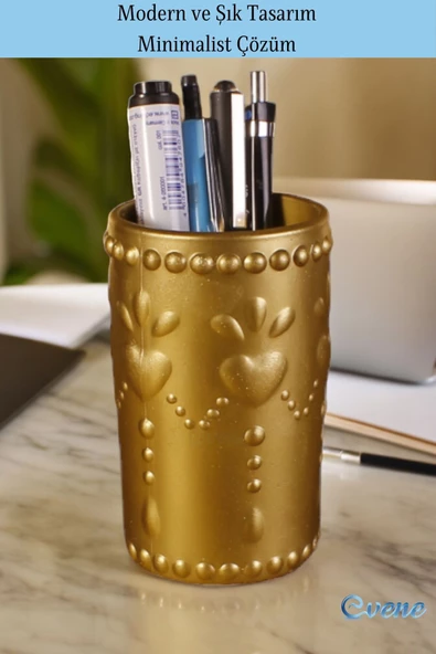 Evene Kalemlik Masa Kalemliği Organizer Kalemlik Altın Renk Model 10 - Resim 4