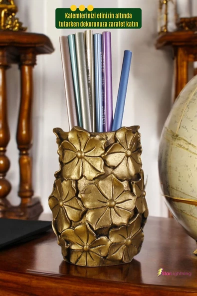 StarLightning Kalemlik Masa Kalemliği Organizer Kalemlik Altın Eskitme Renk Model 16 - Resim 4