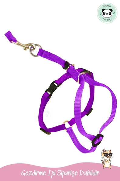 Pandogo Kedi Köpek Tasması Ayarlanabilir Bedenli Kaçış Önleyici Tasarım Sevk Kayışlı Model Mor - 4
