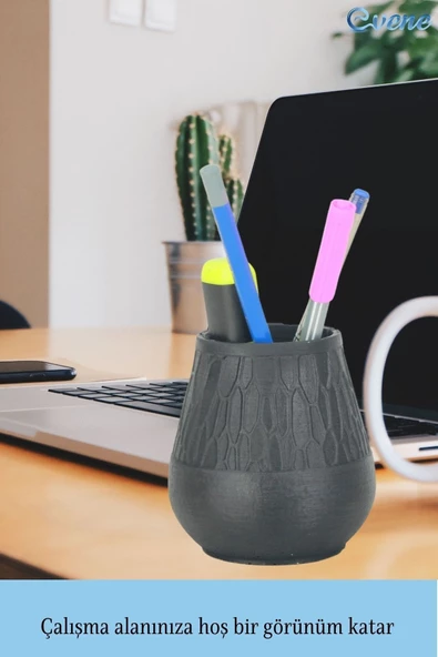 Evene Kalemlik Siyah Renk Masa Kalemliği Organizer Kalemlik Vazo Model - Resim 4