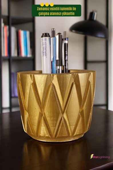 StarLightning Kalemlik Masa Kalemliği Organizer Kalemlik Altın Renk Model 18 - Resim 2