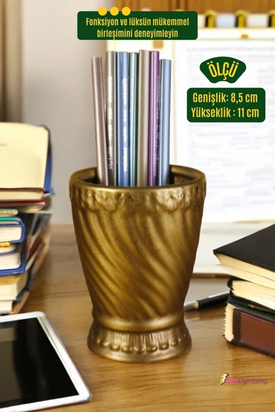 StarLightning Kalemlik Masa Kalemliği Organizer Kalemlik Altın Eskitme Renk Model 14 - 3