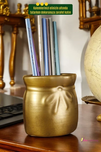 StarLightning Kalemlik Masa Kalemliği Organizer Kalemlik Altın Eskitme Renk Model 8 - Resim 4