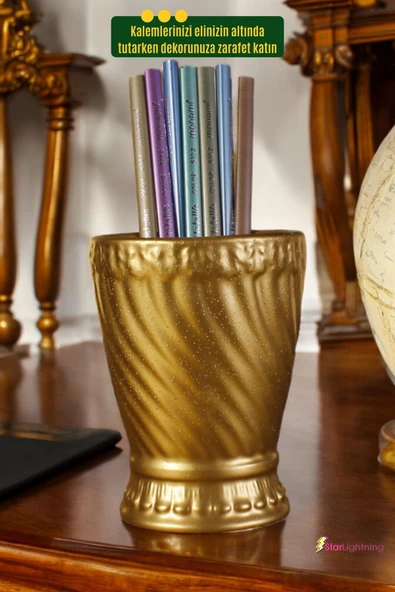 StarLightning Kalemlik Masa Kalemliği Organizer Kalemlik Altın Renk Model 14 - Resim 4
