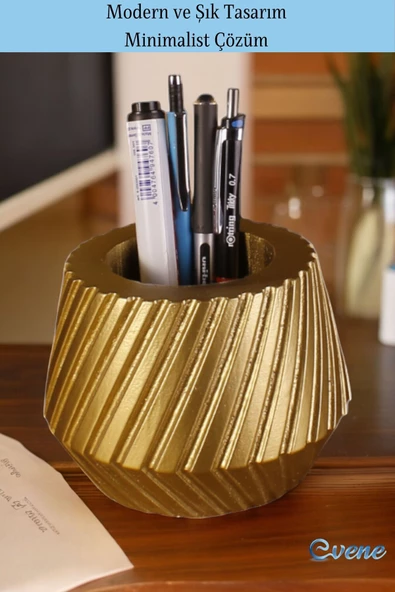 Evene Kalemlik Masa Kalemliği Organizer Kalemlik Altın Renk Model 21 - Resim 4