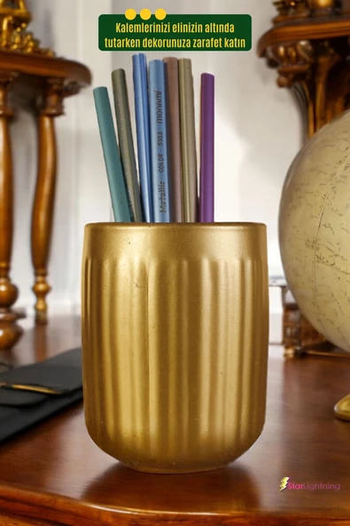 StarLightning Kalemlik Masa Kalemliği Organizer Kalemlik Altın Renk Model 11 - Resim 4