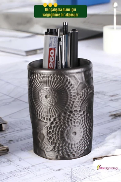 StarLightning Kalemlik Masa Kalemliği Organizer Kalemlik Gümüş Eskitme Renk Model 12 - Resim 5