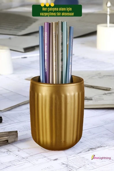 StarLightning Kalemlik Masa Kalemliği Organizer Kalemlik Altın Renk Model 11 - Resim 5