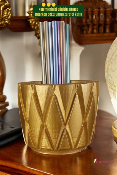 StarLightning Kalemlik Masa Kalemliği Organizer Kalemlik Altın Renk Model 18 - Resim 4