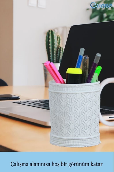 Evene Kalemlik Beyaz Renk Masa Kalemliği Organizer Kalemlik Y Desenli Model - Resim 4