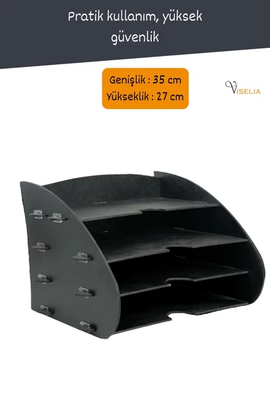 Viselia Evrak Rafı Ahşap Masaüstü Organizer Dosya Düzenleyici Siyah Renk Model 3 - 3